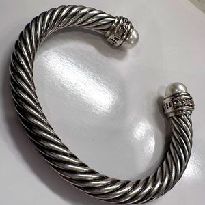David Yurman Cable Classics Bracelet in Sterling Silver w Pearls & Pavé Diamonds
